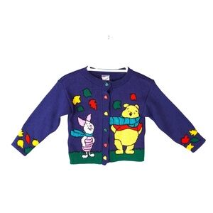 Vintage 90’s Winnie the Pooh Knit Cardigan Sweater L 6X Made In USA Pooh Piglet